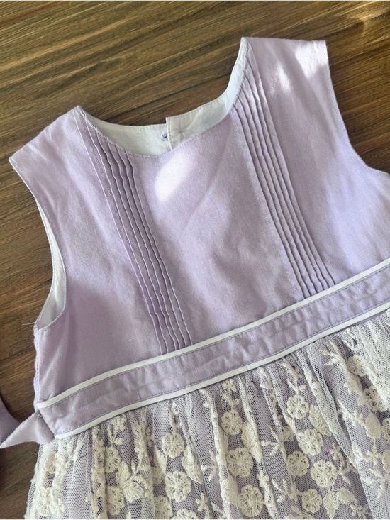Caroline Kate Lavender Lace Overlay Linen Dress 6 - Picture 3 of 12